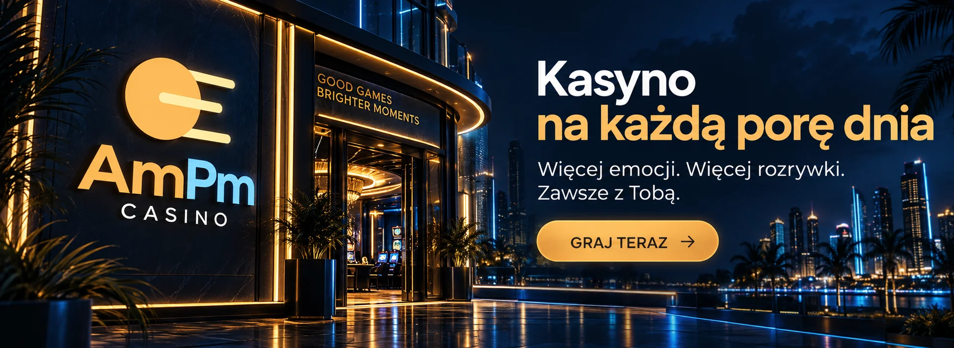 AmPm Casino baner bonusu powitalnego do 1750 EUR z 150 darmowymi spinami